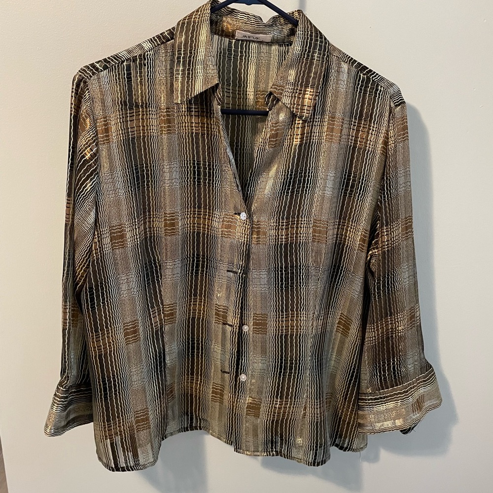 Unique Sheer Button Down Blouse - Work Once Small… - image 1